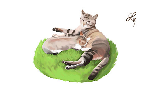 可愛い野良猫の親子を描くデジタルイラストメイキング