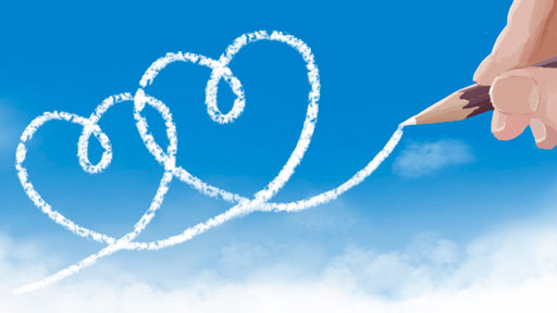 青空にハートのラインを描くデジタルイラストメイキング