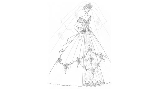 ウェディングドレスデザイン画/How to draw wedding dress motif. Digital picture making motif.