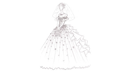 ウェディングドレスデザイン画/How to draw wedding dress motif. Digital picture making motif.
